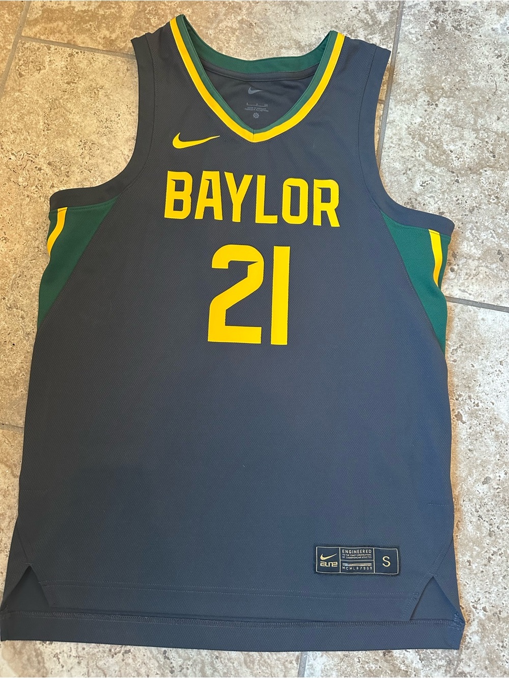 Nike Baylor #21 Basketball Jersey in Dark Gray, Yellow & Green